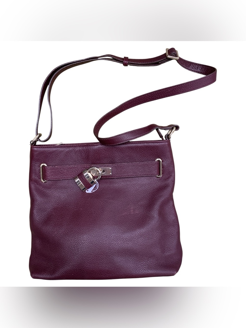 Danier Plum Leather Crossbody Bag with Turn-Lock Accent
